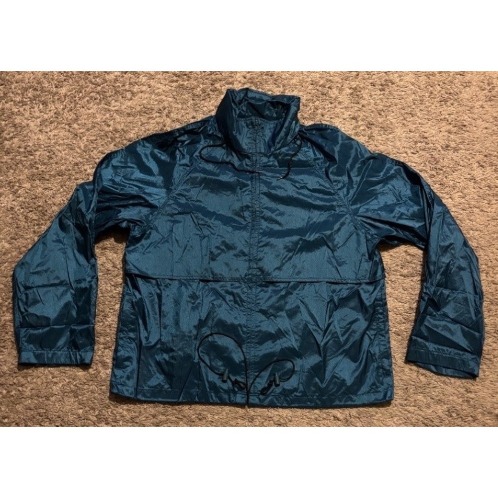 Eddie Bauer Men's M Blue Nylon Hooded Windbreaker Jacket Full Zip